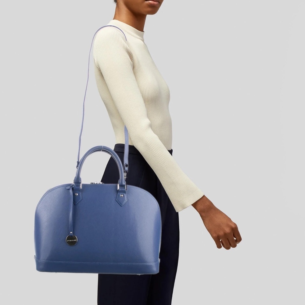 Pulicati Womens Blue Leather Large Handle Bag Italian Leather Purse